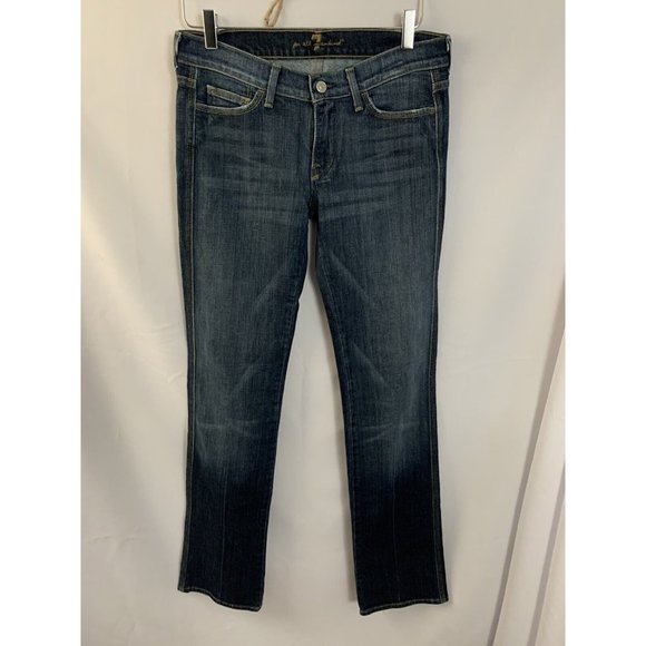 Seven 7 For All Mankind Sz 28 Med Wash Straight Leg Denim Jeans Bedazzled Y2K - Picture 1 of 9